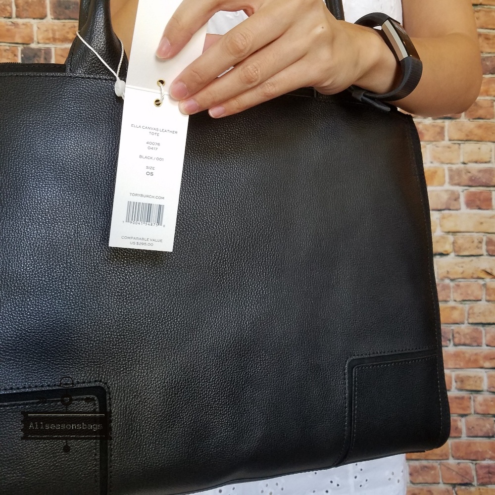 Tory burch ella canvas leather tote black bag - Picture 3 of 8